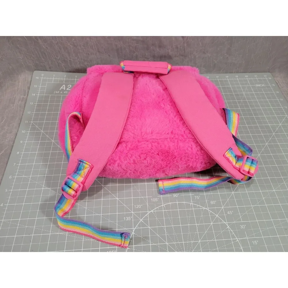 Disney‎ Store Minnie Mouse Small BACKPACK Fluffy Pink Exterior Rainbow Staps